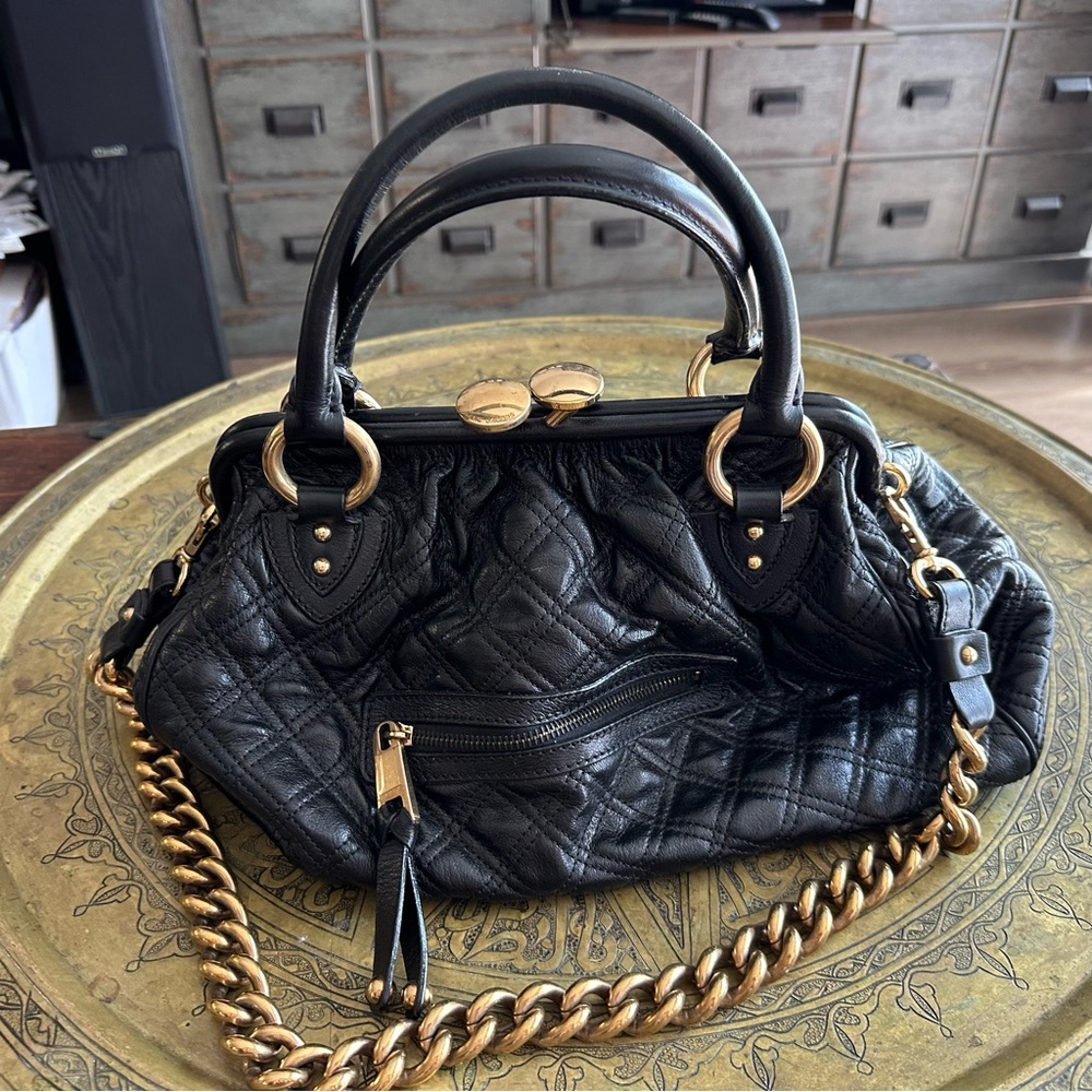 AUTHENTIC MARC JACOBS STAM BAG BLACK QUILTED LEATHER GOLD HARDWARE